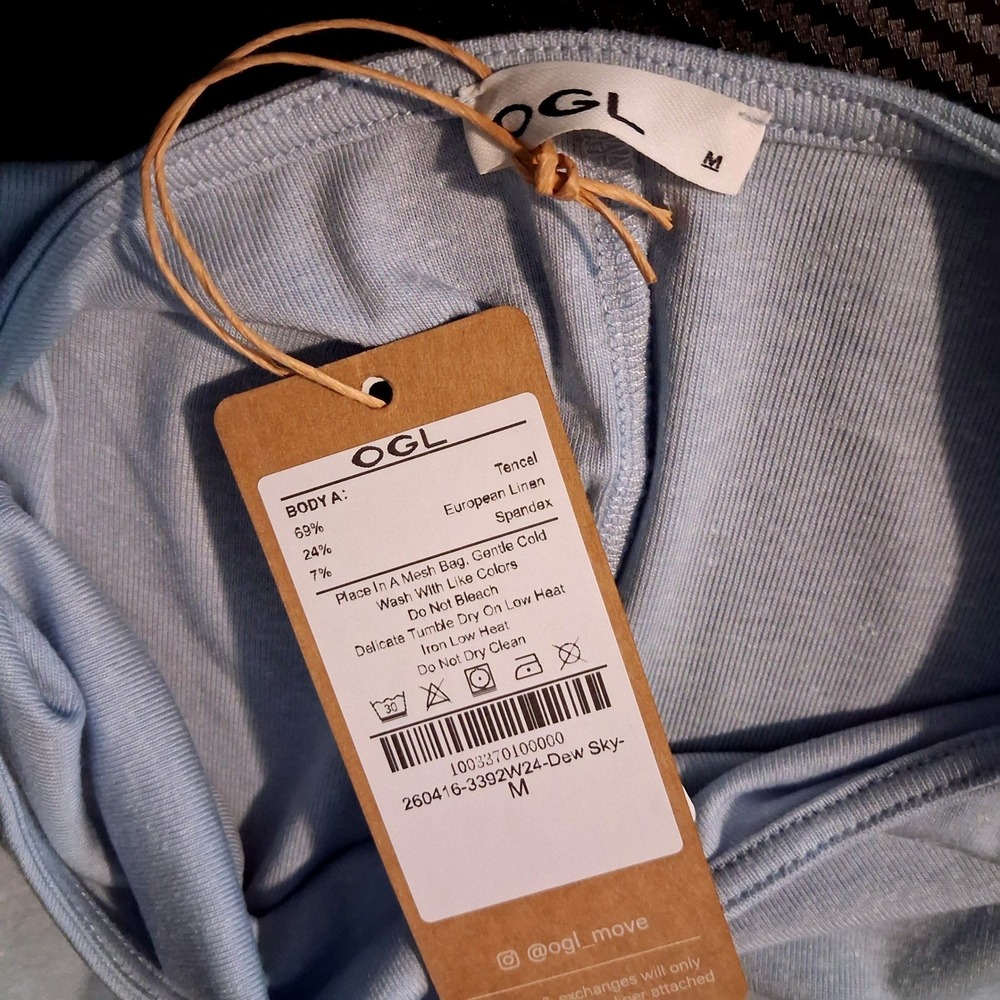 NWT OGL Tencel Linen Blend Round Neck Relaxed Summer Top M Dew Sky Kimono Sleeve - Picture 7 of 9